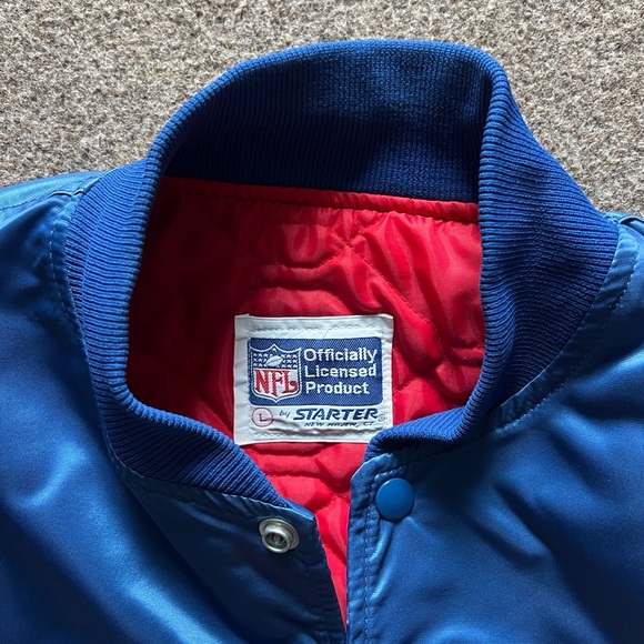 VTG 90s NFL NY Giants STARTER Quilted Snap Close Bomber Jacket Large Made In USA - Picture 7 of 16